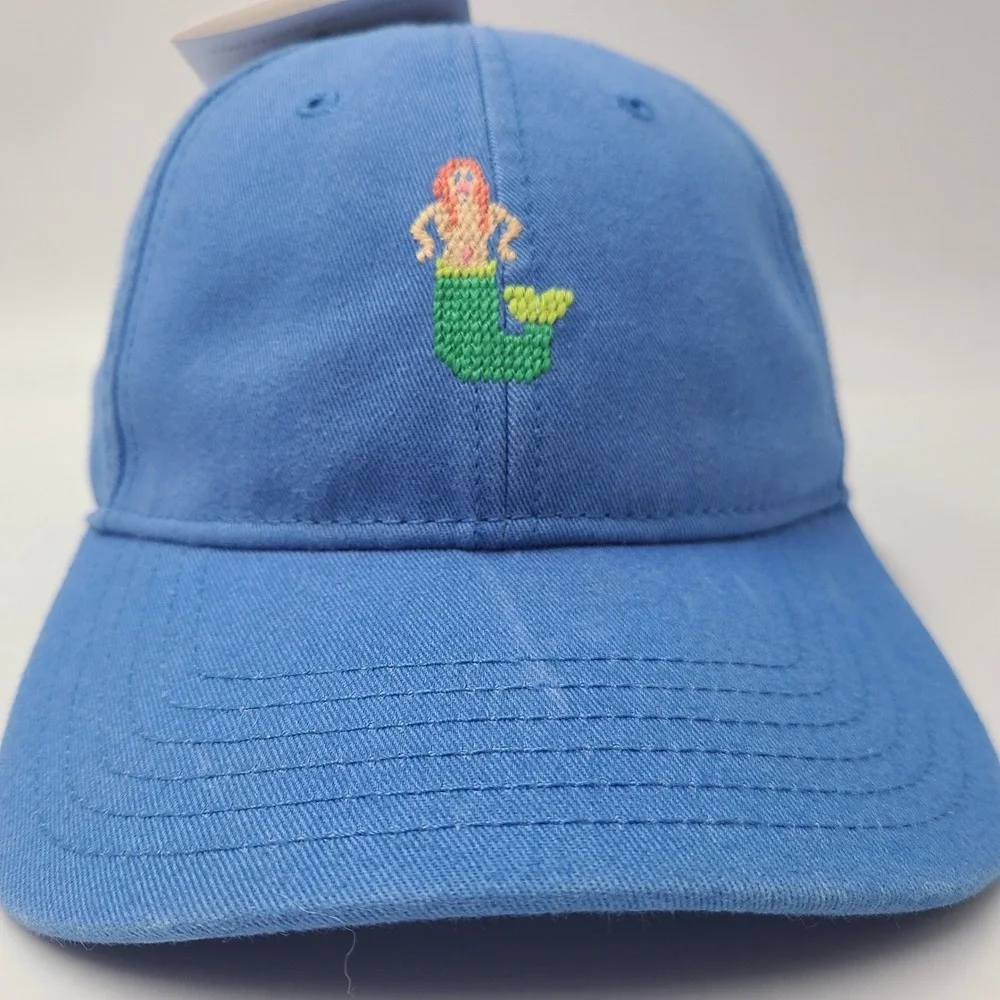 Harding Lane Hat Strapback Blue Green Mermaid Needlepoint Logo Golf Casual Men